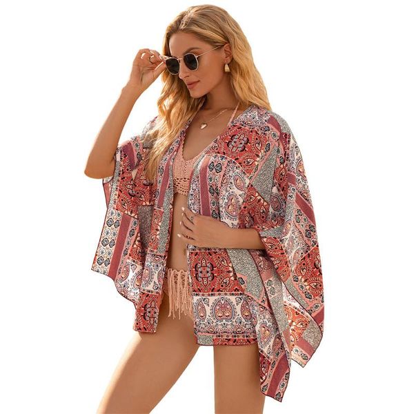 women's swimwear 2021 print bikini cover ups beach short smock elbow sleeve capes for vacation travelling, White;black
women's swimwear 2021 print bikini cover ups beach short smock elbow sleeve capes for vacation travelling, White;black