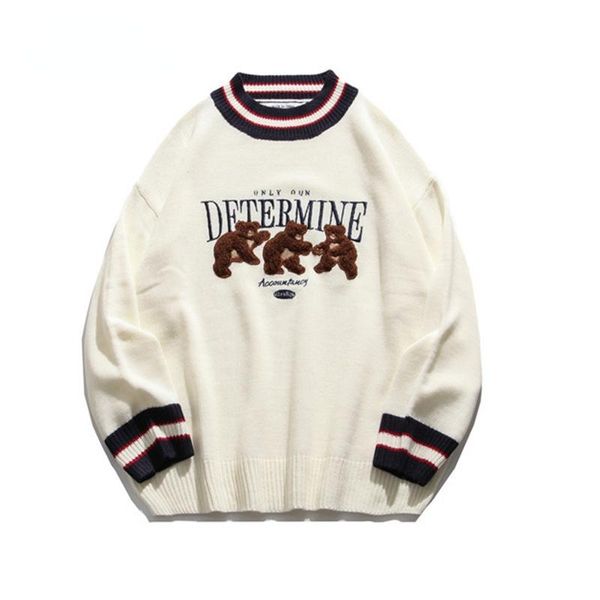men's sweaters 2021 autumn harajuku couple sweater korean fashion color matching loose trend cartoon round neck men, White;black
men's sweaters 2021 autumn harajuku couple sweater korean fashion color matching loose trend cartoon round neck men, White;black