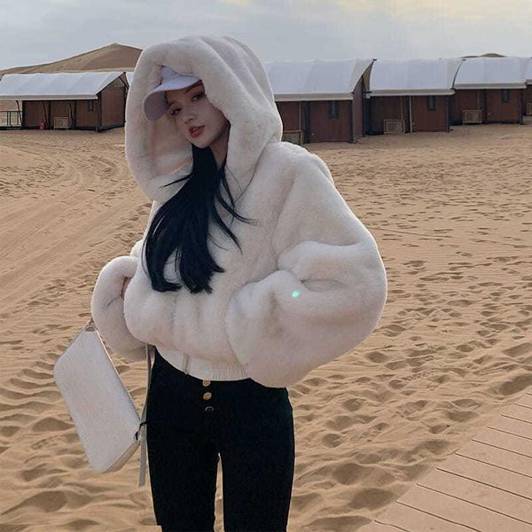 women's fur & faux 2021 winter women coat hooded jacket warm short artificial parka casual solid loose long sleeve furry cropped, Black
women's fur & faux 2021 winter women coat hooded jacket warm short artificial parka casual solid loose long sleeve furry cropped, Black