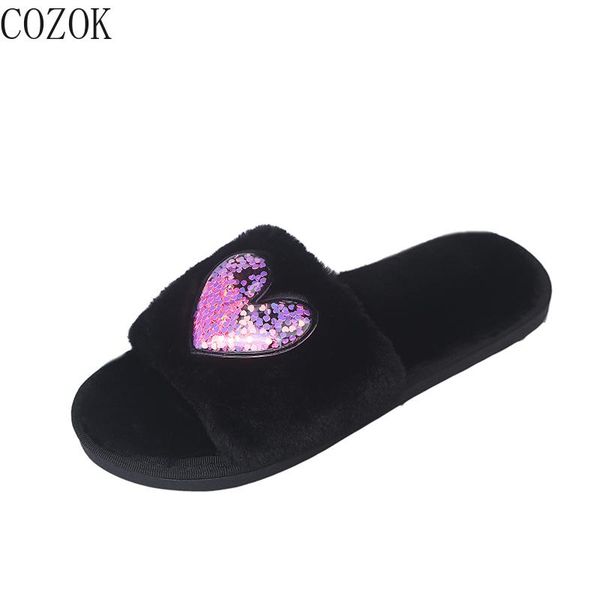pure color simple open-toe women's cotton slippers fashion home warmth uppers love sequins modified trendy women's slippers, Black
pure color simple open-toe women's cotton slippers fashion home warmth uppers love sequins modified trendy women's slippers, Black