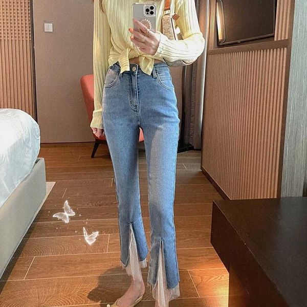 women jeans high waist skinny flare pants korean style blue lace patchwork elegant office ol denim female pants fashion 210527
women jeans high waist skinny flare pants korean style blue lace patchwork elegant office ol denim female pants fashion 210527