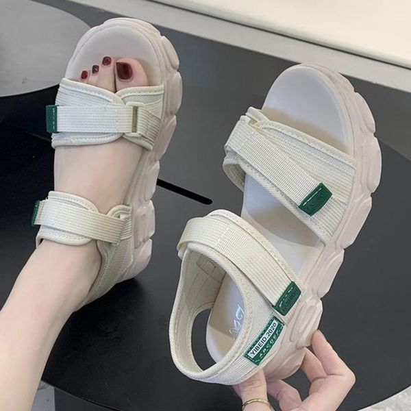 dress shoes student mixed color hook&loop double band women sandals summer elevated muffins open toe rome femmes sandales 2021, Black 
dress shoes student mixed color hook&loop double band women sandals summer elevated muffins open toe rome femmes sandales 2021, Black