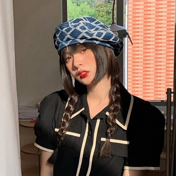 berets autumn winter plaid women fashion black beret knit femal flat caps france hats ladies artist cap thanksgiving gift, Blue;gray 
berets autumn winter plaid women fashion black beret knit femal flat caps france hats ladies artist cap thanksgiving gift, Blue;gray