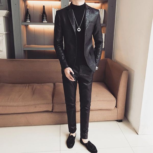 men's suits & blazers (jacket+pant ) pu leather suit triple button business casual prom korean solid black slim fit blazer hombre, White;black
men's suits & blazers (jacket+pant ) pu leather suit triple button business casual prom korean solid black slim fit blazer hombre, White;black