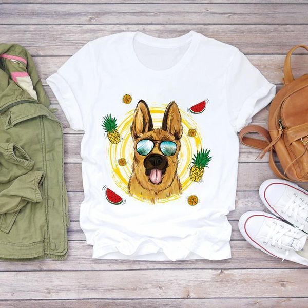 women 2021 cartoon beach dog 90s cute pineapple summer fruit shirt ladies womens t-shirts t graphic female tee t-shirt, White