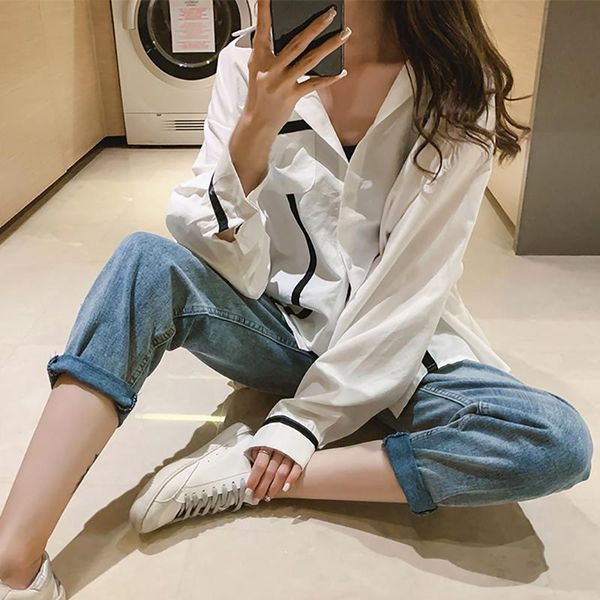 women casual blouses vintage print lapel shirt loose single-breasted long sleeve sun protection blouse new, White
women casual blouses vintage print lapel shirt loose single-breasted long sleeve sun protection blouse new, White