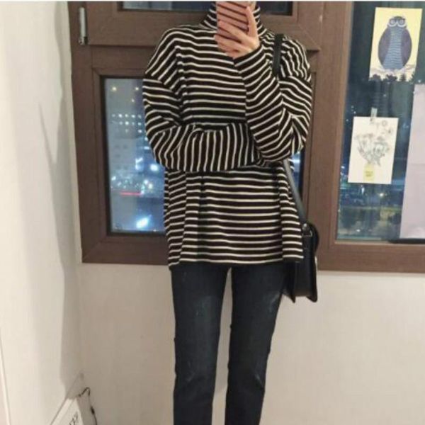 women's t-shirt t-shirts long sleeve leisure all-match striped korean style trendy turtleneck womens clothing daily spring students loo, White
women's t-shirt t-shirts long sleeve leisure all-match striped korean style trendy turtleneck womens clothing daily spring students loo, White