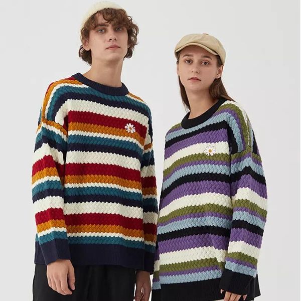 women's sweaters deeptown rainbow striped knitted sweater women lazy wind embroidery oversize soft warm pullover korean style jumper fe, White;black
women's sweaters deeptown rainbow striped knitted sweater women lazy wind embroidery oversize soft warm pullover korean style jumper fe, White;black