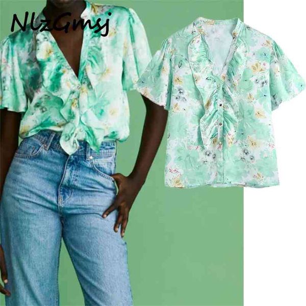 summer women blouse ruffle green print button short sleeve female shirts loose blusas chic 05 210628, White
summer women blouse ruffle green print button short sleeve female shirts loose blusas chic 05 210628, White