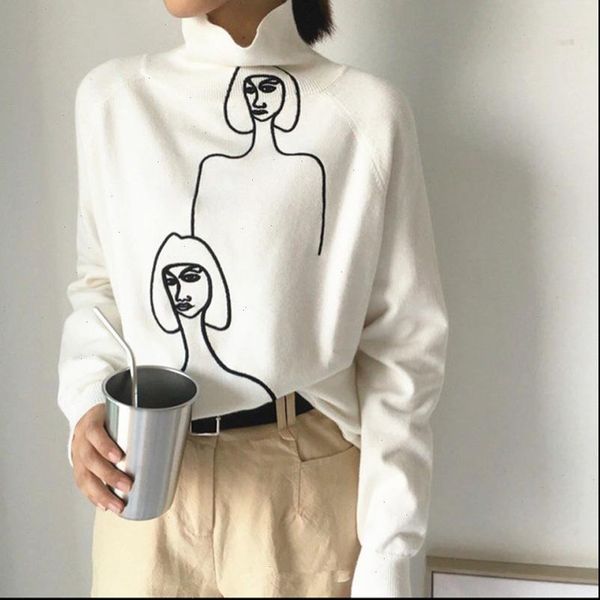 korean women 2021 autumn winter sweaters cartoon print female knitted sweater and pullovers long sleeve turtleneck mujer sueter, White;black
korean women 2021 autumn winter sweaters cartoon print female knitted sweater and pullovers long sleeve turtleneck mujer sueter, White;black