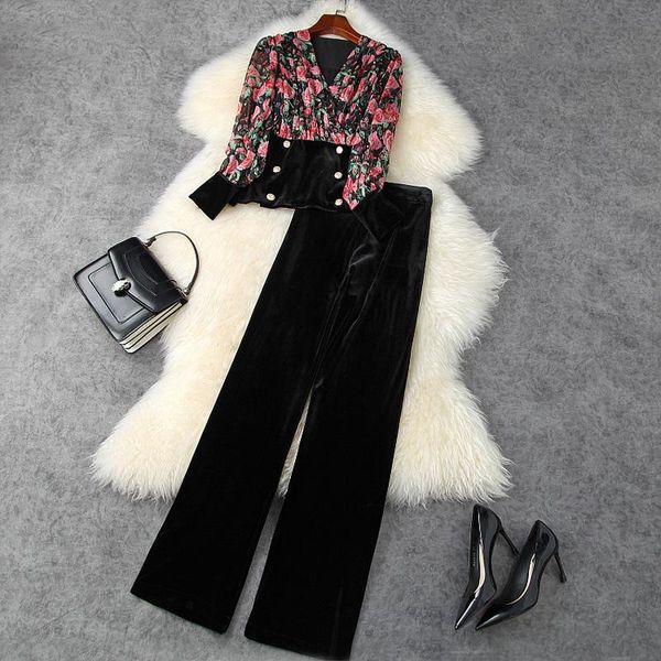 women's two piece pants pant suits women fall winter 2021 rose flowers print v-neck lantern sleeved + straight velvet trousers set, White
women's two piece pants pant suits women fall winter 2021 rose flowers print v-neck lantern sleeved + straight velvet trousers set, White