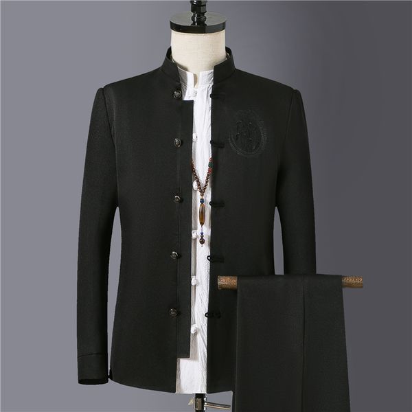 men's suits & blazers high-grade black stand collar suit men business banquet party mens blazer jacket and pants slim fit male emb, White;black
men's suits & blazers high-grade black stand collar suit men business banquet party mens blazer jacket and pants slim fit male emb, White;black