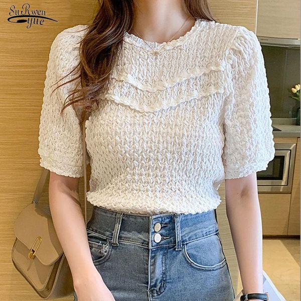 women's blouses & shirts 2021 korean puff short sleeve chiffon vintage slim women blouse summer o neck lace woman pleated casual femal, White
women's blouses & shirts 2021 korean puff short sleeve chiffon vintage slim women blouse summer o neck lace woman pleated casual femal, White