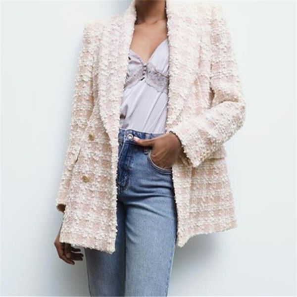 women's suits & blazers zxqj women 2021 fashion tweed double breasted blazer coat vintage long sleeve flap pockets female outerwear chi, White;black
women's suits & blazers zxqj women 2021 fashion tweed double breasted blazer coat vintage long sleeve flap pockets female outerwear chi, White;black