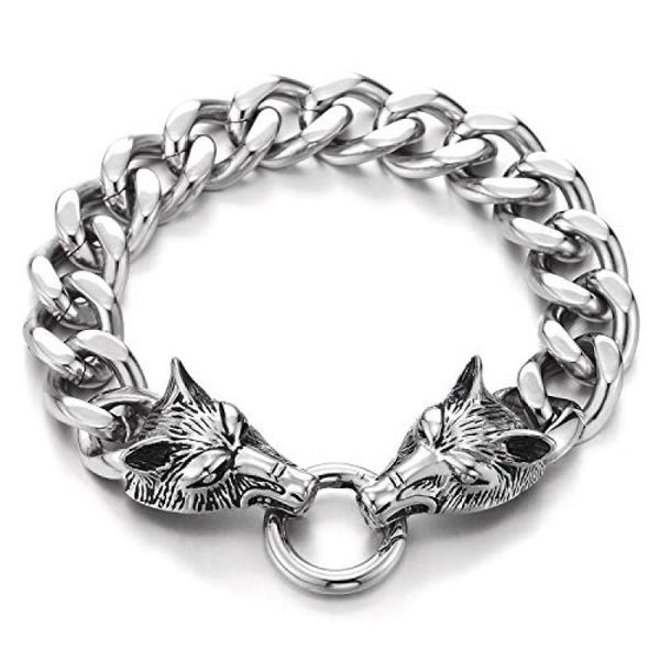 link, chain retro punk viking style mens wolf head containment bracelet motorcycle rider jewelry, Black
link, chain retro punk viking style mens wolf head containment bracelet motorcycle rider jewelry, Black