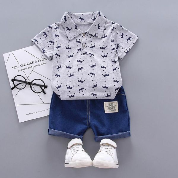 40# toddler kids clothes for babies boy girl short sleeve crown pattern shirt + denim pants set childrens boutique clothing, White
40# toddler kids clothes for babies boy girl short sleeve crown pattern shirt + denim pants set childrens boutique clothing, White
