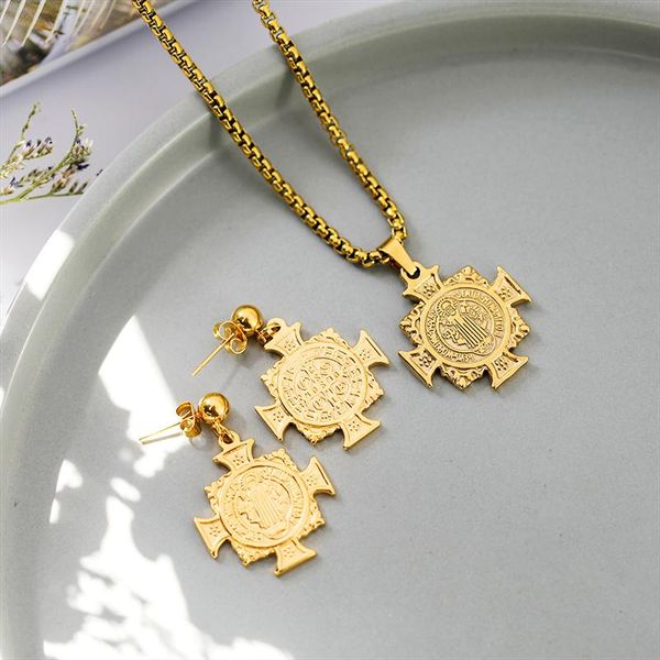 pendant necklaces 1 set san benito exorcism cross necklace stainless steel jesus collier femme for lady jewelry, Silver
pendant necklaces 1 set san benito exorcism cross necklace stainless steel jesus collier femme for lady jewelry, Silver