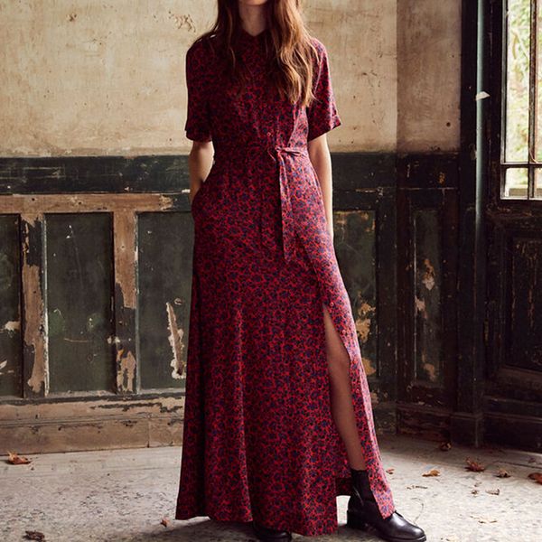 2021 new floral print summer long women vintage short sleeve buttons tie belt elegant party casual vestido de mujer mlc4, Black;gray
2021 new floral print summer long women vintage short sleeve buttons tie belt elegant party casual vestido de mujer mlc4, Black;gray