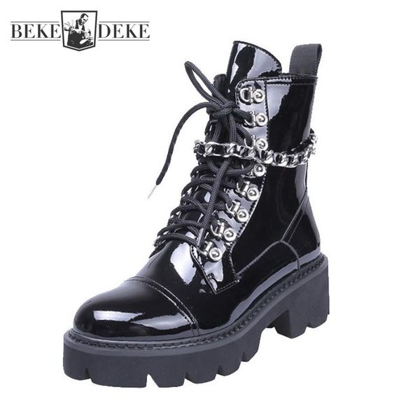 boots punk shoes patent leather round toe platform women lace up chain thick bottom gothic ladies motorcycle bikers, Black
boots punk shoes patent leather round toe platform women lace up chain thick bottom gothic ladies motorcycle bikers, Black
