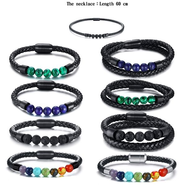 stainless steel men's black beaded rainbow leather woven bracelet volcanic malachite bracelet jewelry
stainless steel men's black beaded rainbow leather woven bracelet volcanic malachite bracelet jewelry