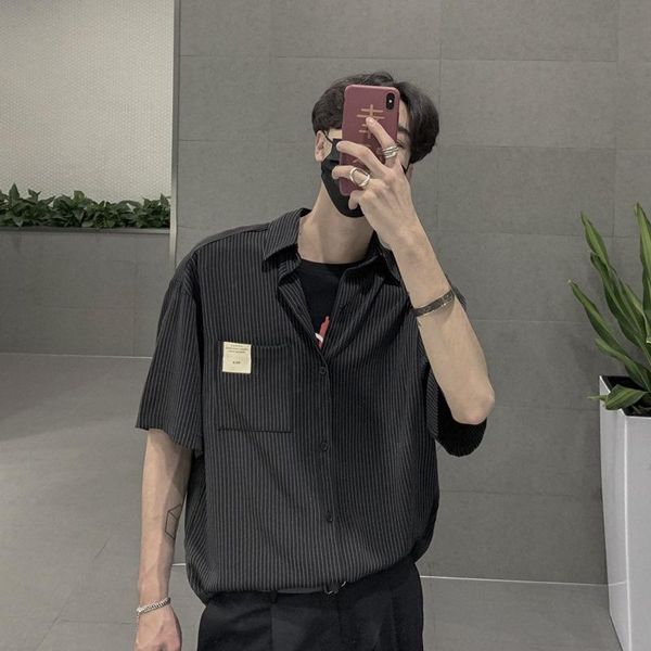 men's casual shirts qiwn striped shirt short-sleeved korean loose summer black drape trend handsome men 2021, White;black
men's casual shirts qiwn striped shirt short-sleeved korean loose summer black drape trend handsome men 2021, White;black
