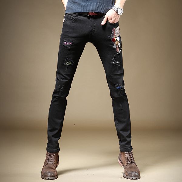 2021 homens rasgado remendo impresso jeans preto moda strass ajuste fino lpis calas 4bp4, White;black
2021 homens rasgado remendo impresso jeans preto moda strass ajuste fino lpis calas 4bp4, White;black