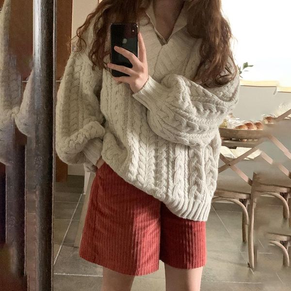 women's sweaters korean chic v neck long sleeve loose sweater women casual solid color autumn 2021 knit all match sweet pull femme mod, White;black
women's sweaters korean chic v neck long sleeve loose sweater women casual solid color autumn 2021 knit all match sweet pull femme mod, White;black