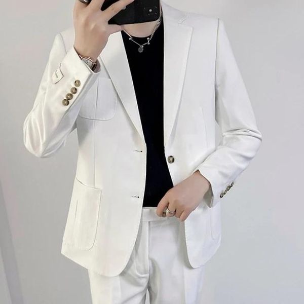 men's suits & blazers spring summer suit men wedding groom tuxedos for white 2 pcs set pant casual busniss social costume homme, White;black
men's suits & blazers spring summer suit men wedding groom tuxedos for white 2 pcs set pant casual busniss social costume homme, White;black