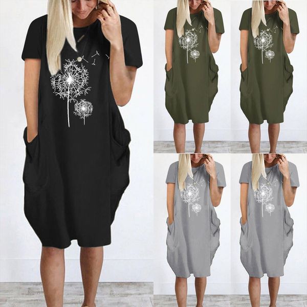 plus size print summer loose womens dresses short sleeve pocket black ladies large o neck midi vestidos, Black;gray
plus size print summer loose womens dresses short sleeve pocket black ladies large o neck midi vestidos, Black;gray