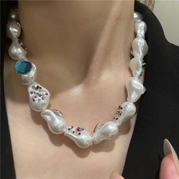 chokers aomu 2021 bohemian vintage colorful rhinestone baroque big pearl necklace irregular short clavicle chain for women accessories, Golden;silver
chokers aomu 2021 bohemian vintage colorful rhinestone baroque big pearl necklace irregular short clavicle chain for women accessories, Golden;silver