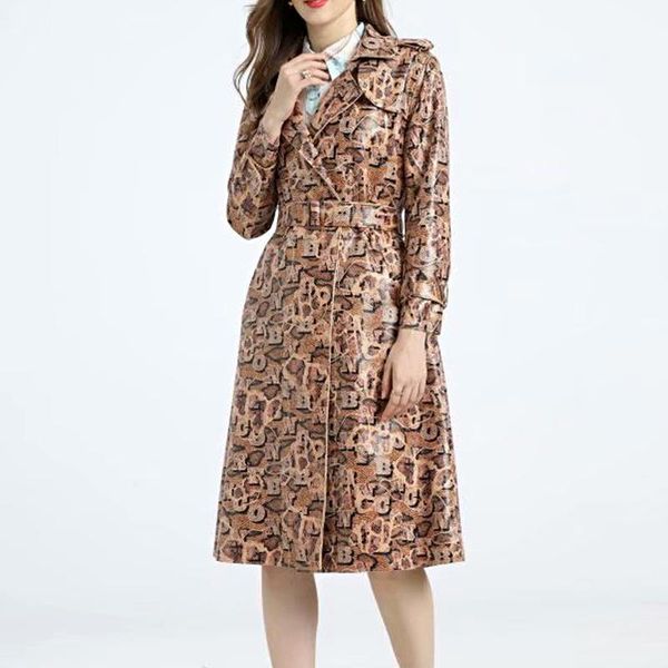 windbreaker designer pu leather snake print lapel long sleeve belt slim vintage chic party casual new autumn winter long coats, Tan;black
windbreaker designer pu leather snake print lapel long sleeve belt slim vintage chic party casual new autumn winter long coats, Tan;black