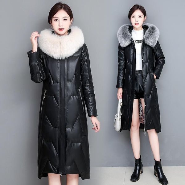 women's leather & faux 2021 women winter duck down jacket hooded real fur collar long coat womens jackets parka casual outwear, Black
women's leather & faux 2021 women winter duck down jacket hooded real fur collar long coat womens jackets parka casual outwear, Black