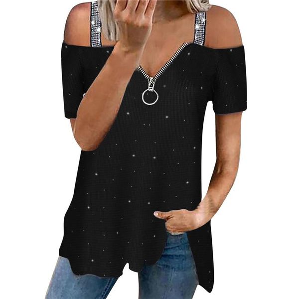 women's t-shirt 2021 summer fashion off-shoulder sleeves zip front casual metal ring decoration loose tees, White
women's t-shirt 2021 summer fashion off-shoulder sleeves zip front casual metal ring decoration loose tees, White