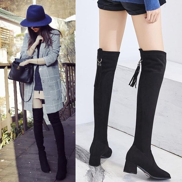 boots slip-on solid high square heel long for women over-the-knee casual fashion autumn winter platform pointed toe shoes, Black
boots slip-on solid high square heel long for women over-the-knee casual fashion autumn winter platform pointed toe shoes, Black