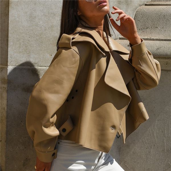 new 2021 spring coat retro high street turn-down neck women pu short black faux leather jacket female loose wm36, Black;brown
new 2021 spring coat retro high street turn-down neck women pu short black faux leather jacket female loose wm36, Black;brown