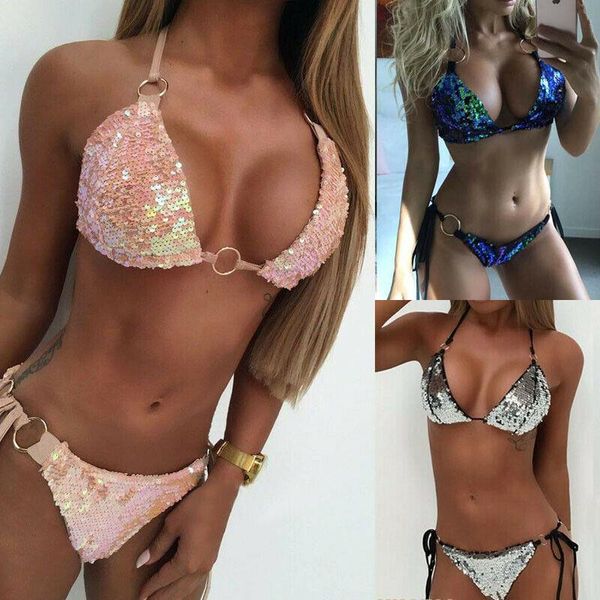 women's swimwear women push up beach sequin triangle bra bikini set bathing swimsuit, White;black
women's swimwear women push up beach sequin triangle bra bikini set bathing swimsuit, White;black