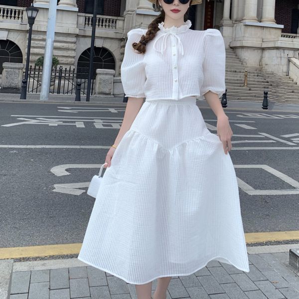 two piece dress 2021 summer korean casual women shirt blouse crop + waist long skirt suits ensemble femme i6vz, White
two piece dress 2021 summer korean casual women shirt blouse crop + waist long skirt suits ensemble femme i6vz, White