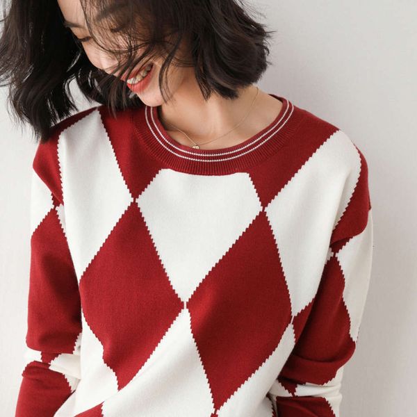 loose thin new diamond check sweater for autumn and winter, White;black
loose thin new diamond check sweater for autumn and winter, White;black