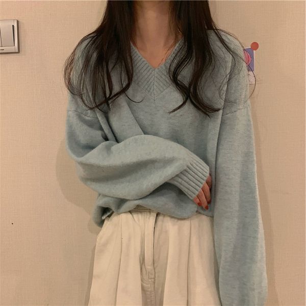 sweater women's autumn and winter korean 2021 loose wear outside lazy style v-neck long sleeve pullover, White
sweater women's autumn and winter korean 2021 loose wear outside lazy style v-neck long sleeve pullover, White