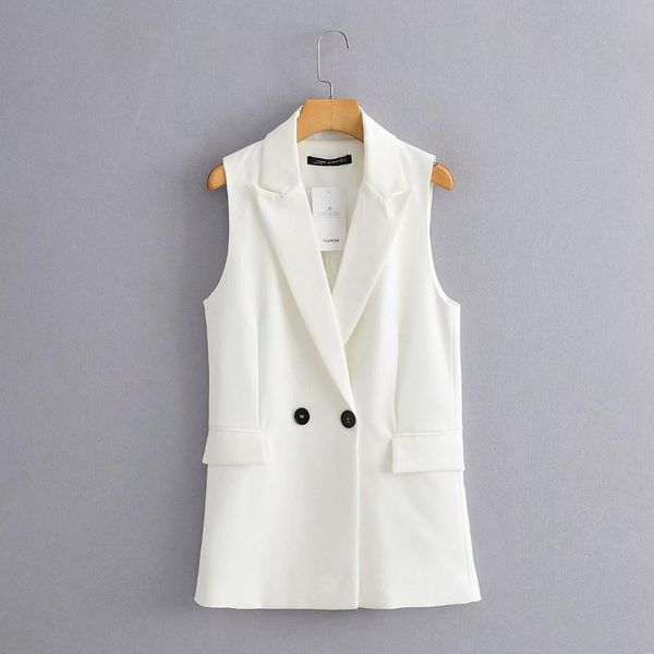 women's vests 2021 elegant women vest blazer sleeveless notched collar pockets white waistcoats female double breasted causal office ou, Black;white
women's vests 2021 elegant women vest blazer sleeveless notched collar pockets white waistcoats female double breasted causal office ou, Black;white