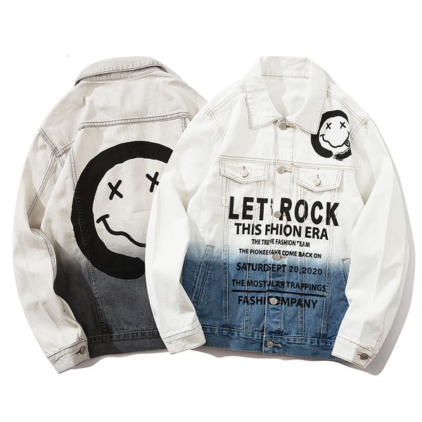 2021 new 20ss original smiley padro carta impresso gradiente jean para homem harajuku hip hop solto casual denim jaqueta streetwear 9mkz, Black;brown
2021 new 20ss original smiley padro carta impresso gradiente jean para homem harajuku hip hop solto casual denim jaqueta streetwear 9mkz, Black;brown