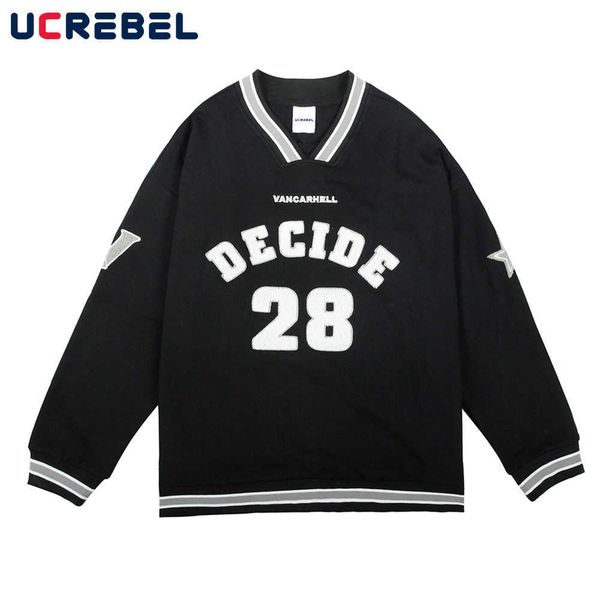 men's v-neck embroidered letter sweatshirt, street wear, casual, simple, loose, long sleeve, sweater, autumn, Black
men's v-neck embroidered letter sweatshirt, street wear, casual, simple, loose, long sleeve, sweater, autumn, Black