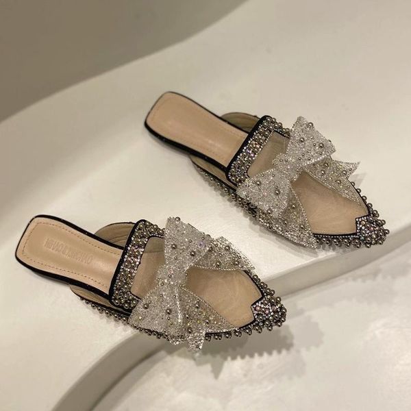 slippers pointed toe women sandals slides rhinestone bow design flats heeled casual ladies air mesh mules shoes black/silver
slippers pointed toe women sandals slides rhinestone bow design flats heeled casual ladies air mesh mules shoes black/silver