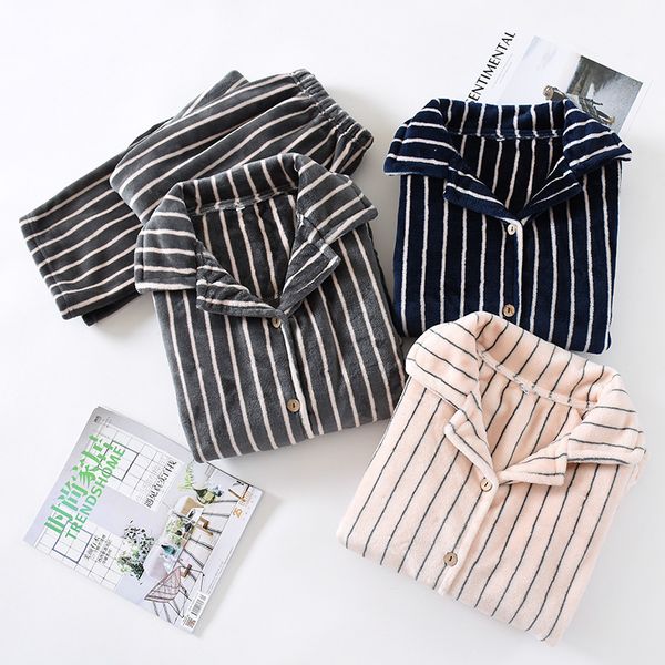 2021 new flannel couple striped pajamas set 2 pieces thick winter female male coral fleece lapel simple warm sleepwear wmhs, Black;red
2021 new flannel couple striped pajamas set 2 pieces thick winter female male coral fleece lapel simple warm sleepwear wmhs, Black;red