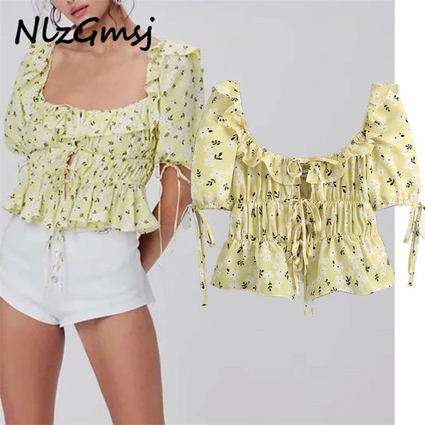 women vintage floral crop shirt bow short sleeve summer chic female slim 210628, White
women vintage floral crop shirt bow short sleeve summer chic female slim 210628, White