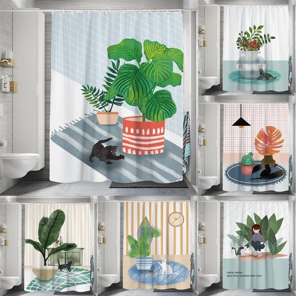 shower curtains nordic style cartoon cat girl curtain waterproof green plant art printing bathroom partition with plastic hook
shower curtains nordic style cartoon cat girl curtain waterproof green plant art printing bathroom partition with plastic hook