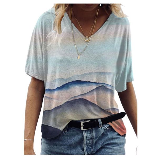 women's t-shirt summer women 2021 fashion v-neck elegant casual ladies clothing landscape print plus size short sleeve female t-shir, White
women's t-shirt summer women 2021 fashion v-neck elegant casual ladies clothing landscape print plus size short sleeve female t-shir, White