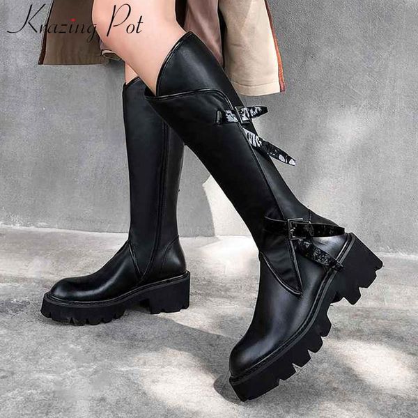 boots krazing pot handsome chic buckle thick bottom cow leather knight round toe side zip women keep warm knee high l38, Black
boots krazing pot handsome chic buckle thick bottom cow leather knight round toe side zip women keep warm knee high l38, Black
