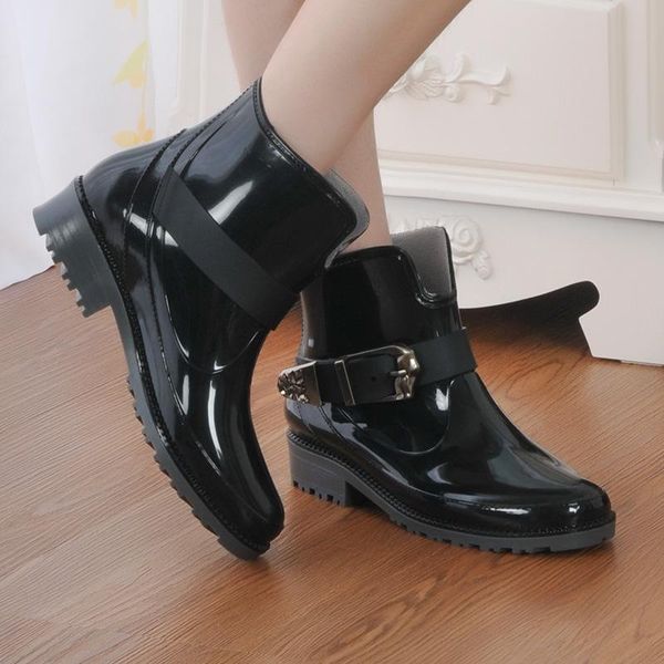 boots women pvc ankle rain flat heels anti-slip glossy rainboots buckle water short shoes, Black
boots women pvc ankle rain flat heels anti-slip glossy rainboots buckle water short shoes, Black