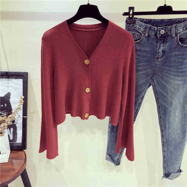 women's knits & tees flare sleeve pull femme slim knitting women sweaters autumn single breasted crop v-neck short cardi wc91, White
women's knits & tees flare sleeve pull femme slim knitting women sweaters autumn single breasted crop v-neck short cardi wc91, White